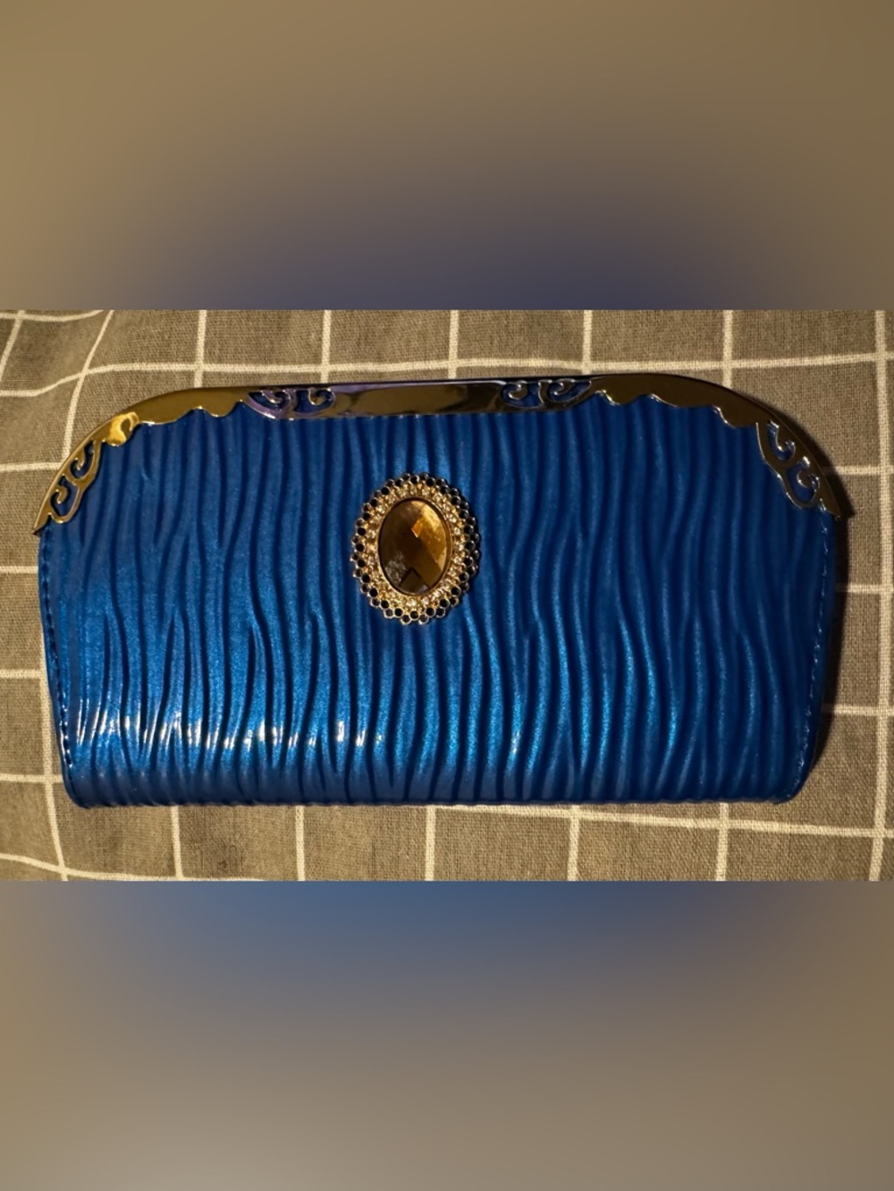 Royal Blue Textured Evening Clutch with Gold Accent